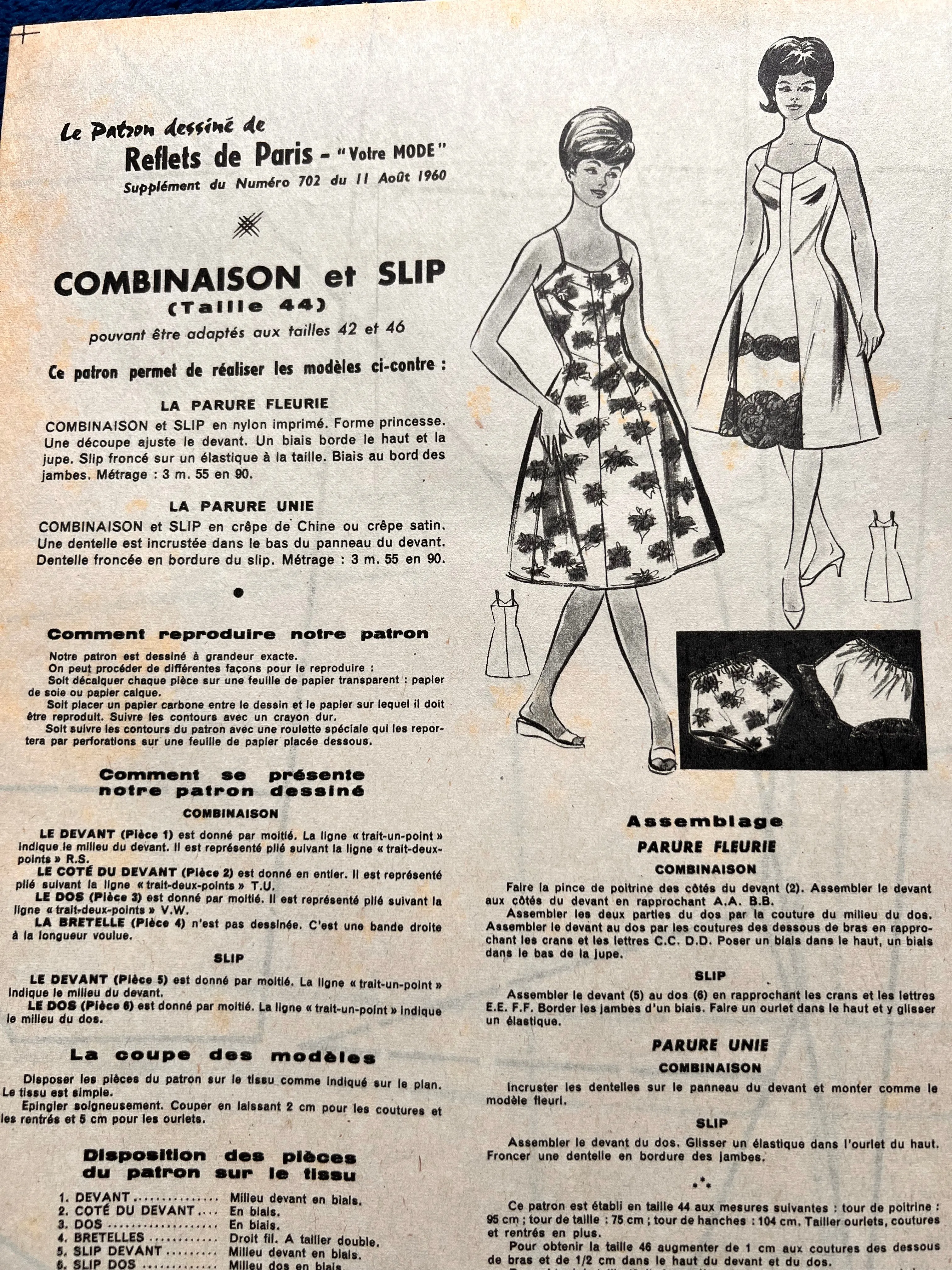 11th August 1960 French Women's Magazine Votre Mode/Reflets de Paris incl Dress Pattern