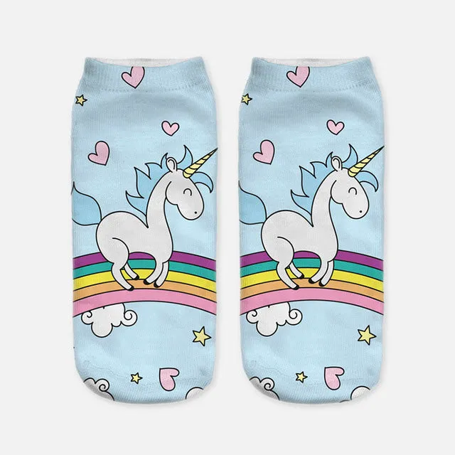 2017 Harajuku 3D Print Unicorn Socks Women Kawaii Ankle Licorne Chaussette Femme Calcetines Mujer Cute Emoji Art Socks D072