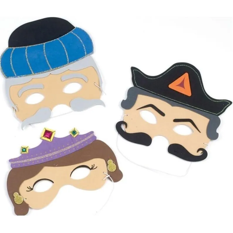 3 Embellished Purim Masks: Esther, Haman & Mordechai