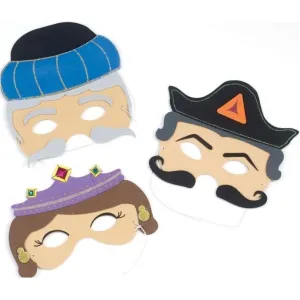 3 Embellished Purim Masks: Esther, Haman & Mordechai