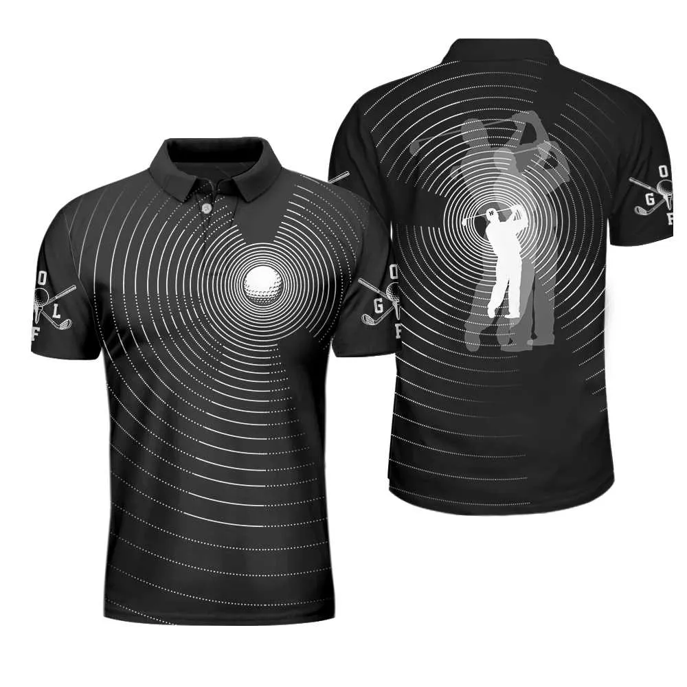 3D Effect Gold Ball And Golfer All Over Print Polo Shirt For Men, Best Golf Shirt For Men Coolspod