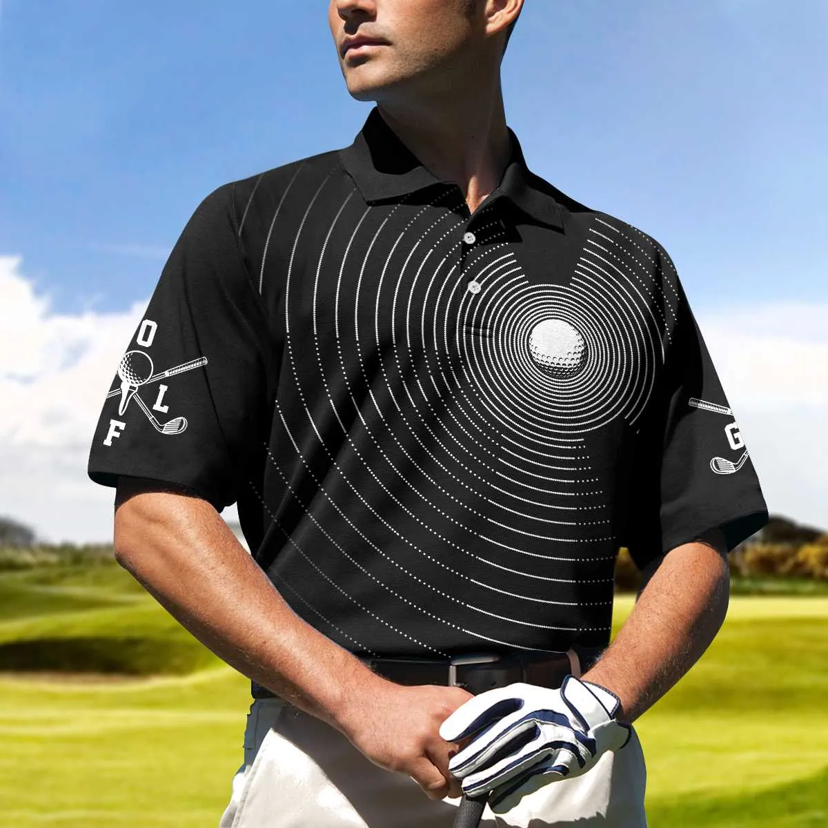 3D Effect Gold Ball And Golfer All Over Print Polo Shirt For Men, Best Golf Shirt For Men Coolspod