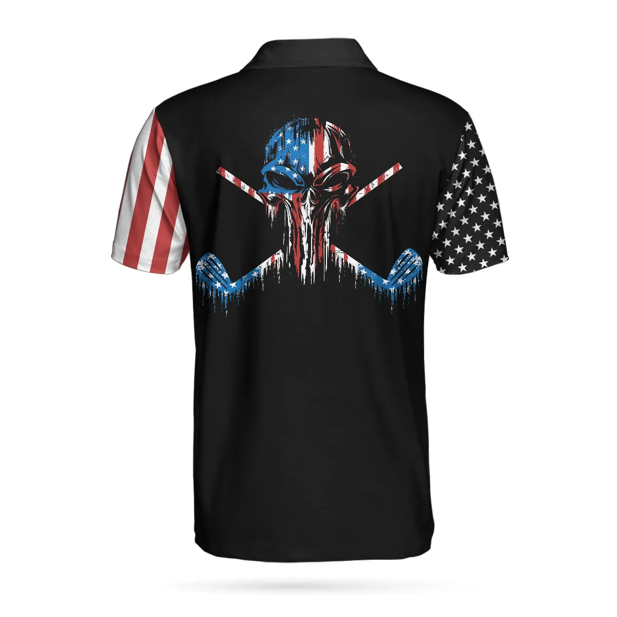 8-Ball American Flag Short Sleeve Pattern Wet Paint Skull Golf Polo Shirt, Dark Theme American Flag Polo Shirt, Best Golf Shirt For Men Coolspod