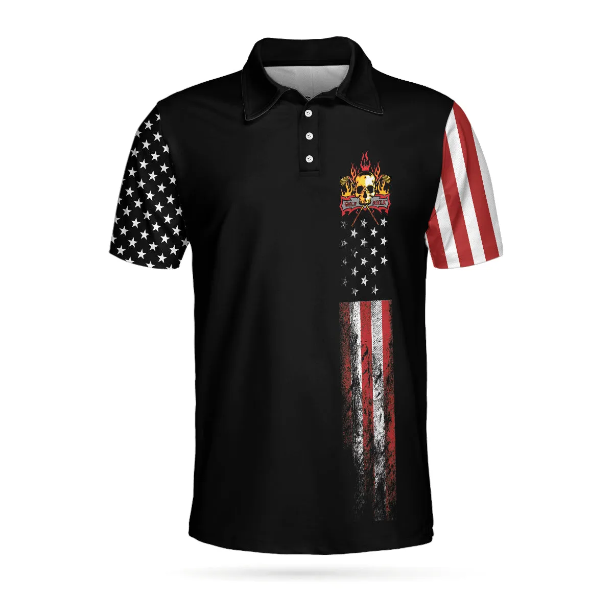 8-Ball American Flag Short Sleeve Pattern Wet Paint Skull Golf Polo Shirt, Dark Theme American Flag Polo Shirt, Best Golf Shirt For Men Coolspod