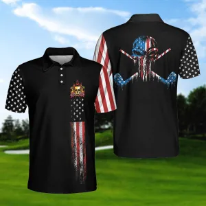 8-Ball American Flag Short Sleeve Pattern Wet Paint Skull Golf Polo Shirt, Dark Theme American Flag Polo Shirt, Best Golf Shirt For Men Coolspod