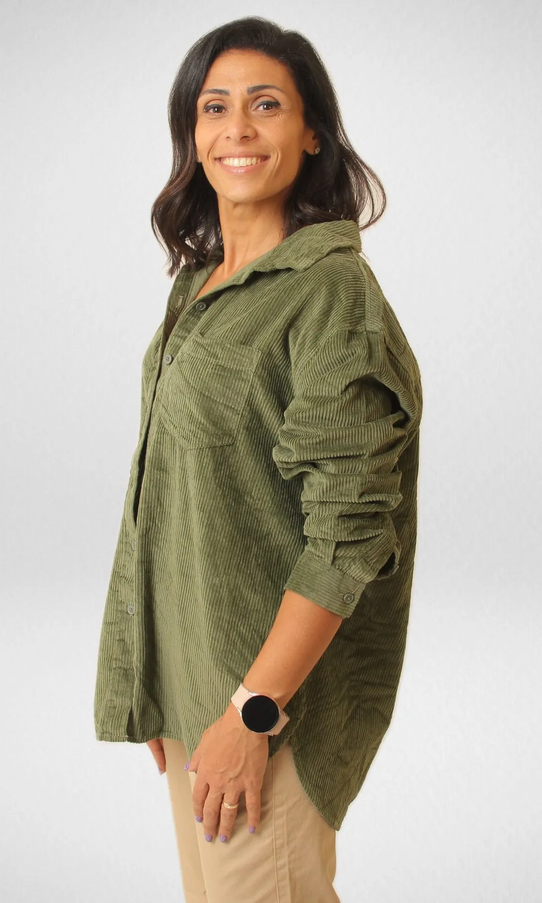 AE Women Velvet Shirt- Olive Oil