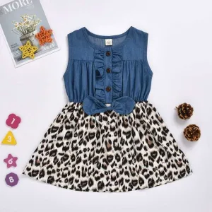 Baby Girl Cotton Blue and Leopard Print Dress