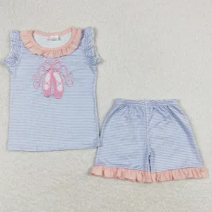 Baby Girls Clothes Stripes Shoes Shirt Top Ruffle Shorts Sets GSSO0574