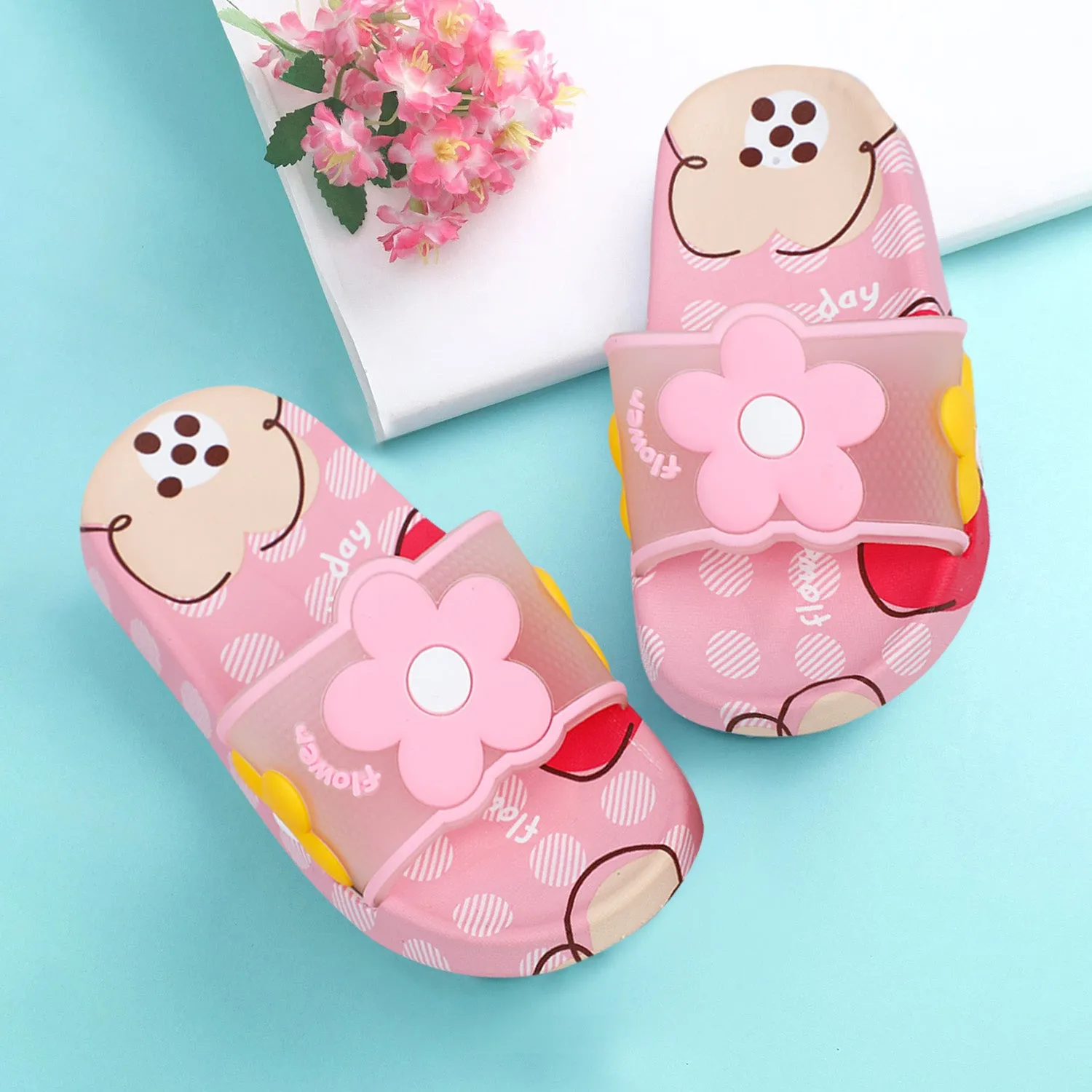 Baby Moo Floral 3D Beach Slippers Sliders - Pink