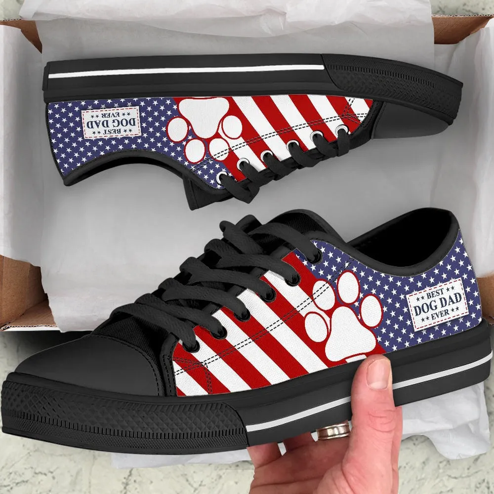 Best Dog Dad Ever Usa Flag Low Top Shoes - Best Gift For Dog Mom, Dog Printed Shoes, Canvas Shoes For Men, Women