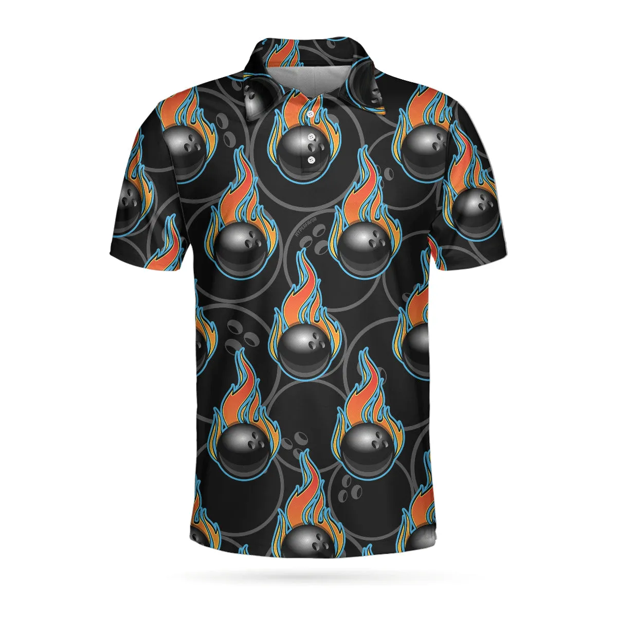 Bowling In Fire Seamless Pattern Short Sleeve Polo Shirt, Bowling Ball Polo Shirt, Best Bowling Shirt For Men Coolspod