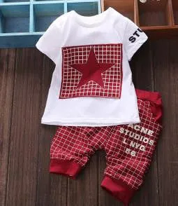 Brand summer kids clothes sets t-shirt pants suit clothing set Star Printed Clothes newborn sport suits