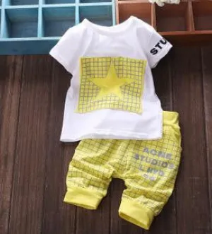 Brand summer kids clothes sets t-shirt pants suit clothing set Star Printed Clothes newborn sport suits