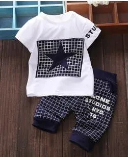 Brand summer kids clothes sets t-shirt pants suit clothing set Star Printed Clothes newborn sport suits