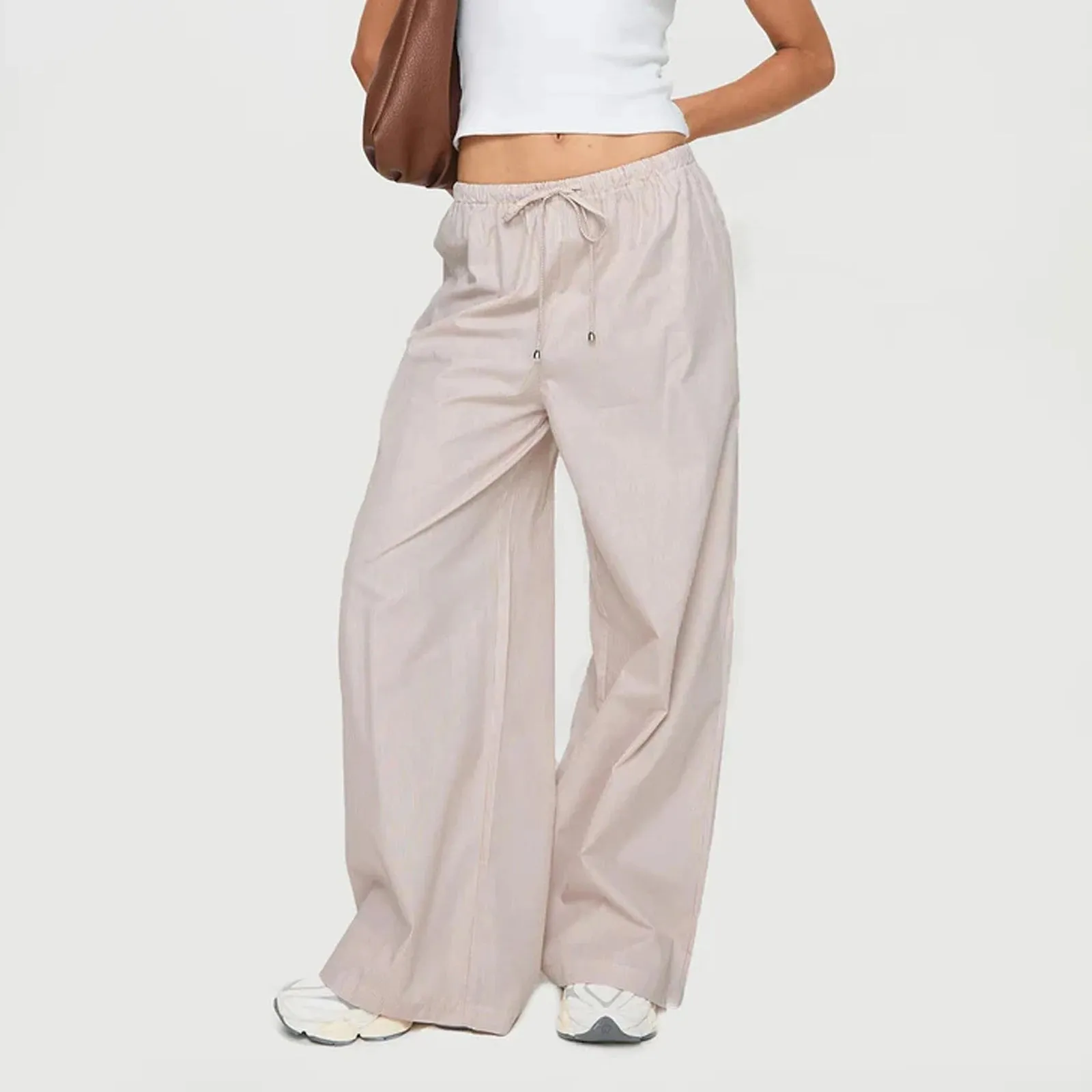 Cago Loose Wide Leg Casual Stripe Elastic Drawstring Work Office Summer Pants