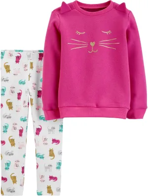 Carter's Baby Girl's 2 Pc Cat Fleece Sweatshirt & Leggings Set Purple Size 6MOS