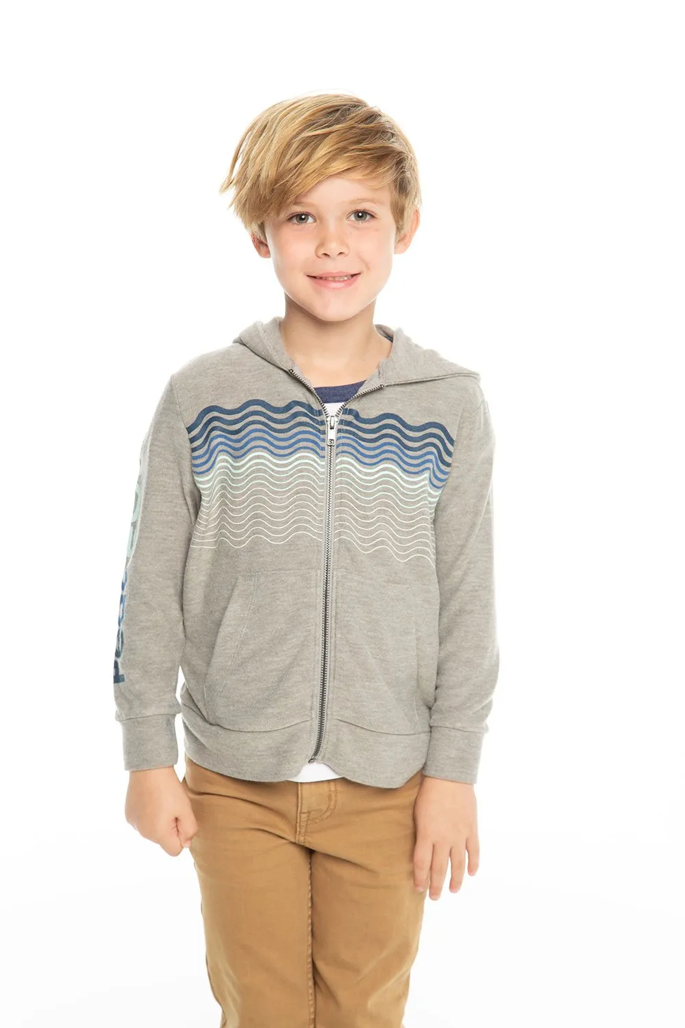 Chaser Kids - Boys Cozy Knit L/S Zip Up Hoodie in Heather Grey