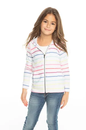 Chaser Kids - Girls Cozy Knit L/S Zip Up Hoodie in Rainbow Stripe