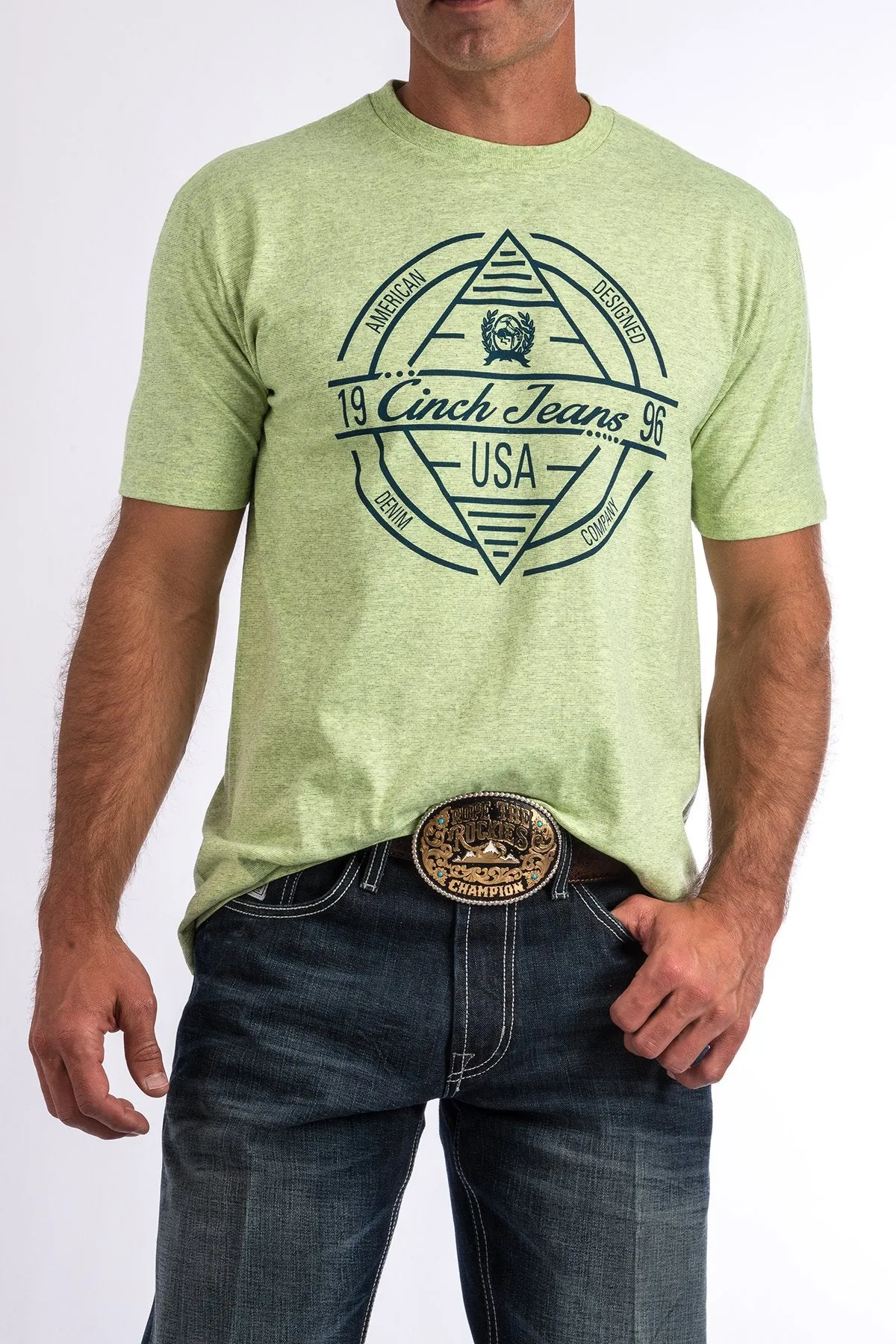 Cinch Mens Crew Neck T Shirt - Lime/Navy