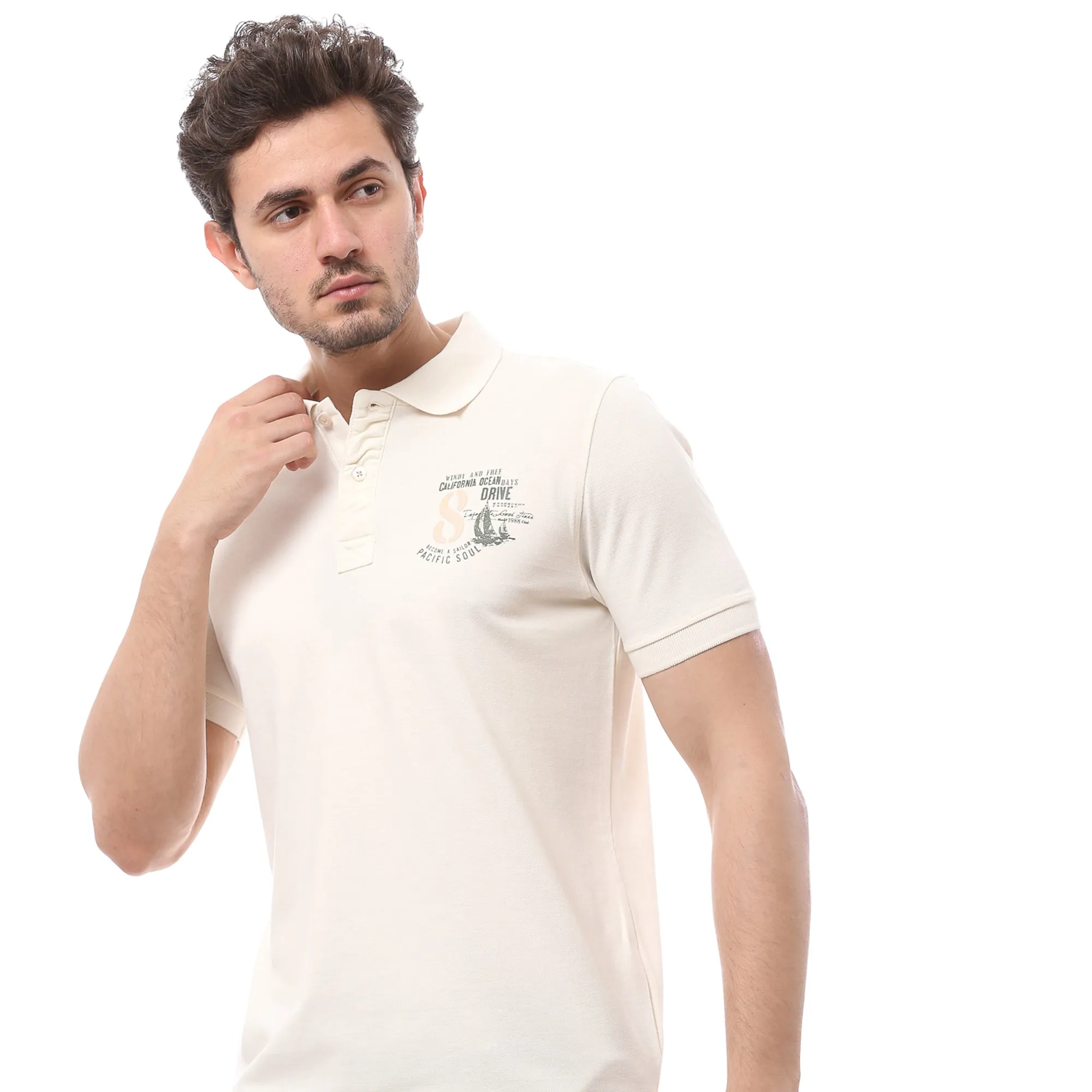 Classic Cotton Polo T-Shirt For Men - Off White