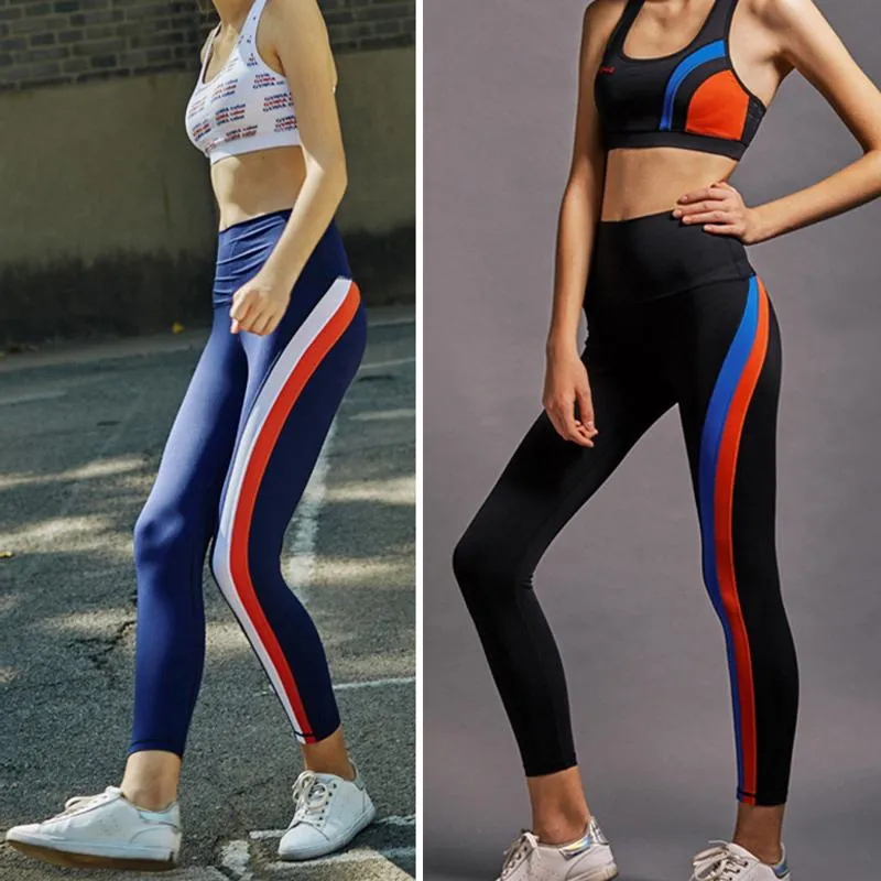 Colorful Stripes Sports Patchwork Tight-Fitting Elasticity Yoga Sports Leggings