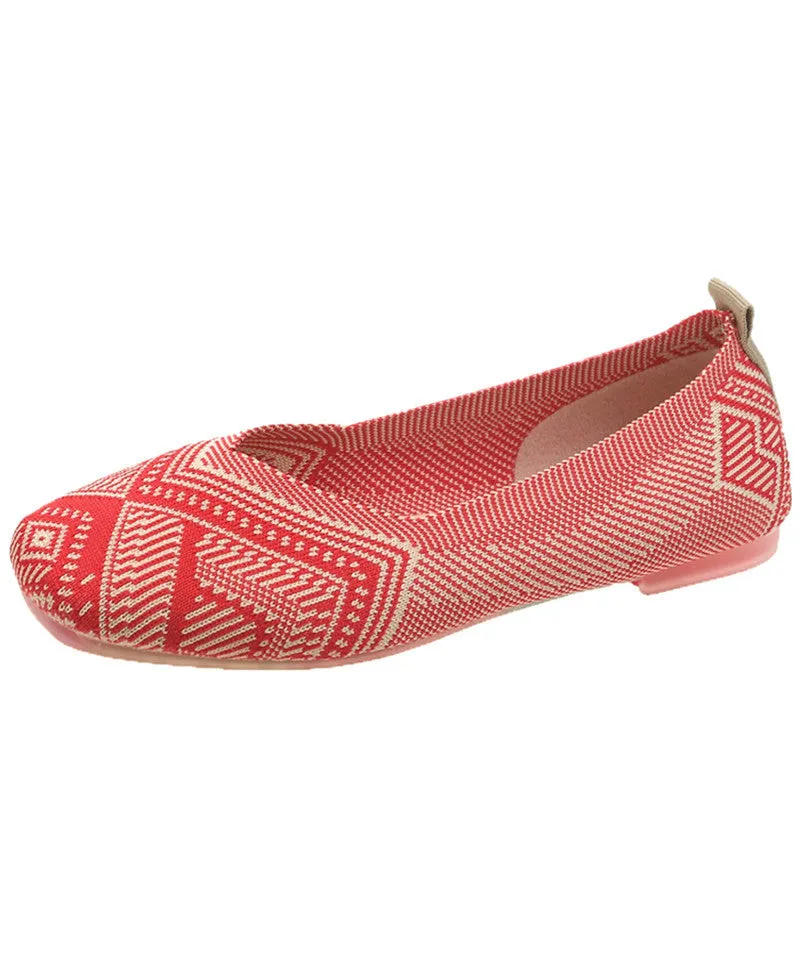 Comfy Flat Shoes Red Knit Fabric Boutique Print Flat Shoes For Women