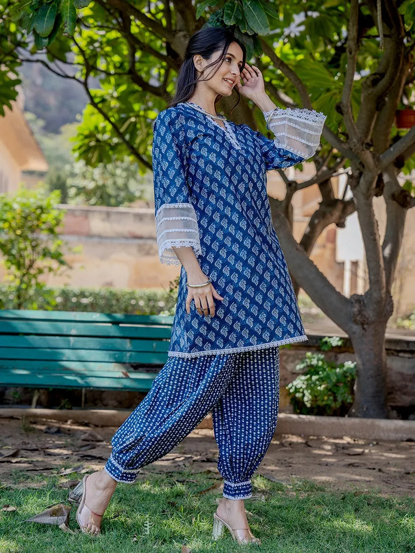 Cotton Blue Top Harem Pant Co-Ord Set