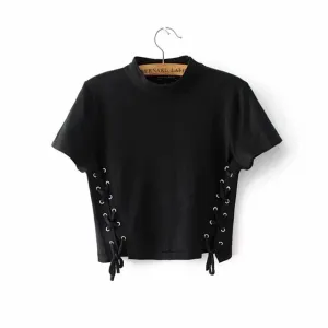 Crop Top Lace Up Tees