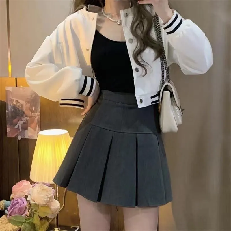 Cropped Loose Fit Versatile Varsity Jacket