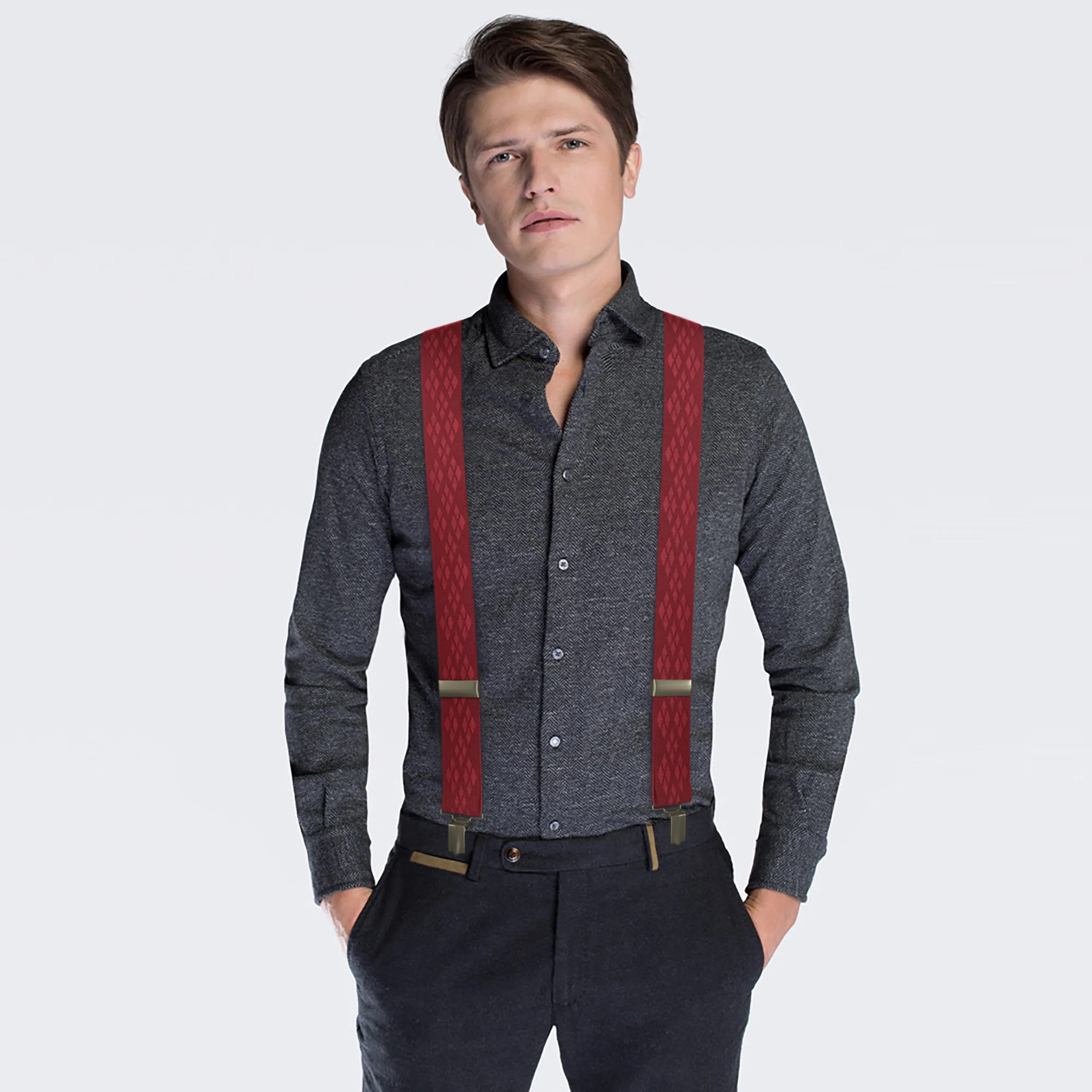 Dark Red Rhombus Premium Men's Suspenders