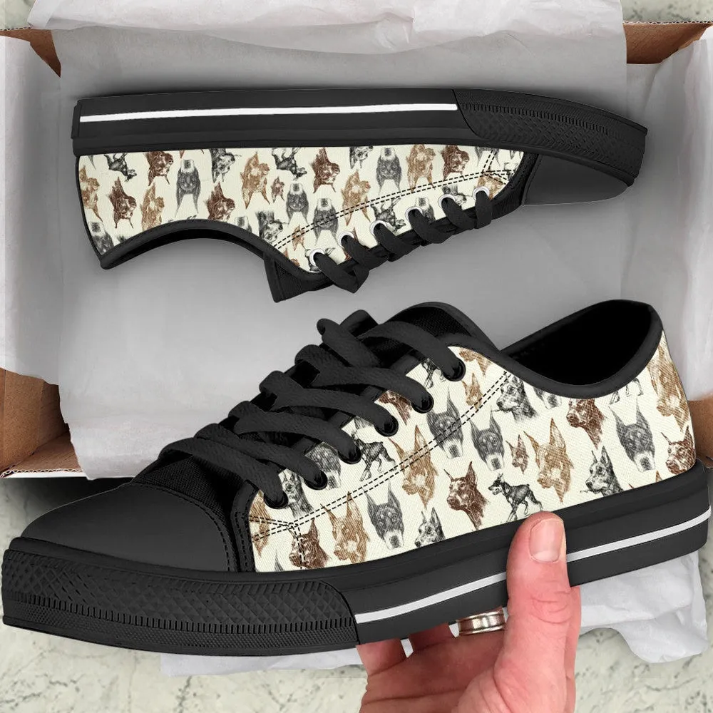 Doberman Low Top Shoes - Low Top Sneaker, Dog Printed Shoes, Canvas Shoes For Men, Women