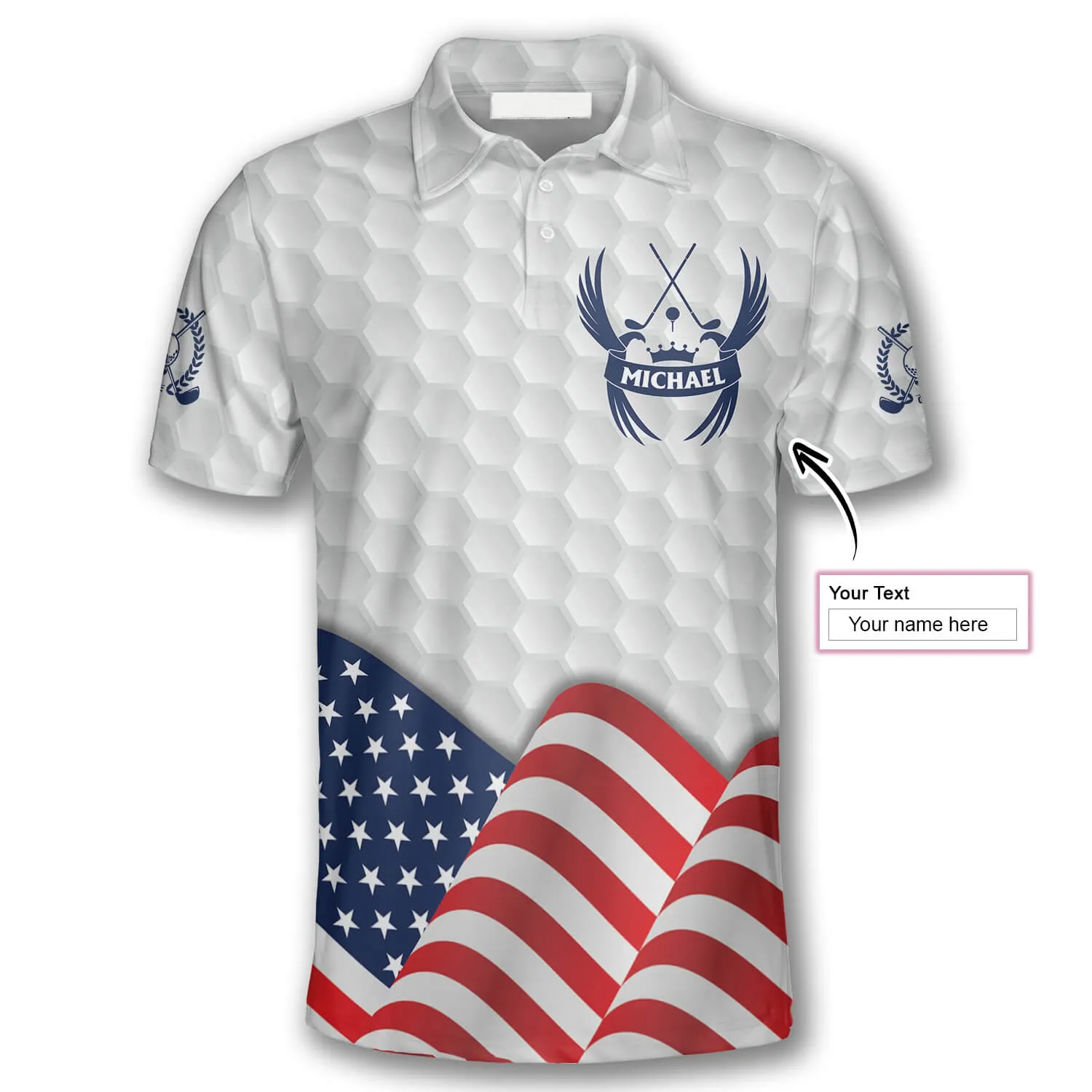 Eagle Waving Flag White Version Custom Golf Polo Shirts for Men