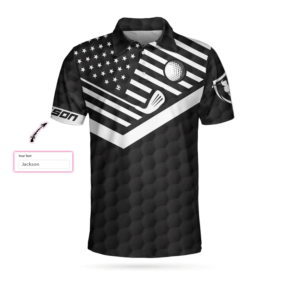 Eat Sleep Golf Repeat Custom Polo Shirt, Personalized Black American Flag Golf Shirt For Men Coolspod