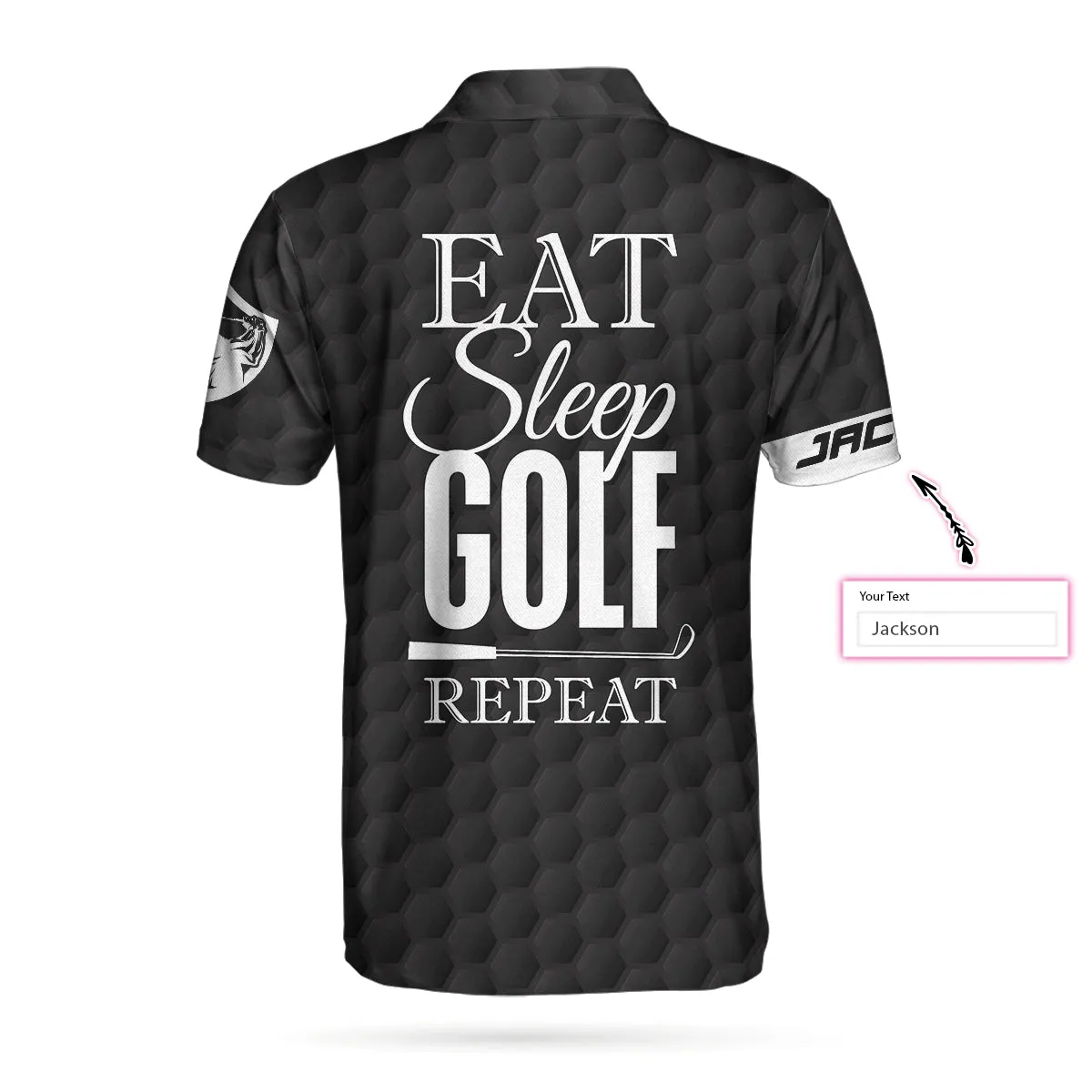 Eat Sleep Golf Repeat Custom Polo Shirt, Personalized Black American Flag Golf Shirt For Men Coolspod