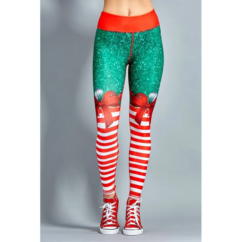 Elasticity Christmas Fitness Yoga Sports Stripe Sports Leggings