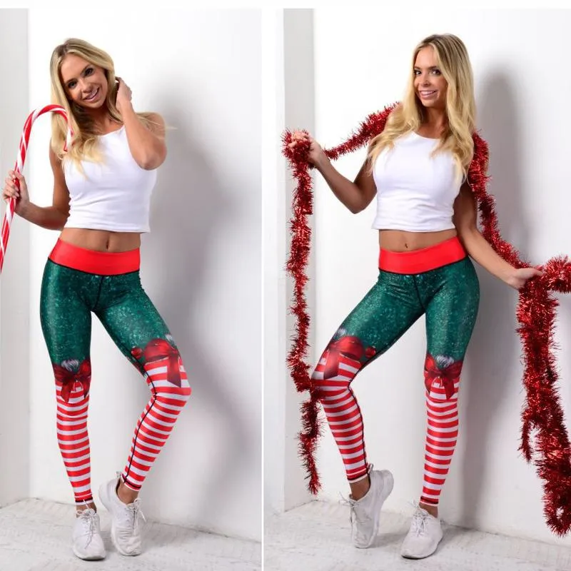 Elasticity Christmas Fitness Yoga Sports Stripe Sports Leggings