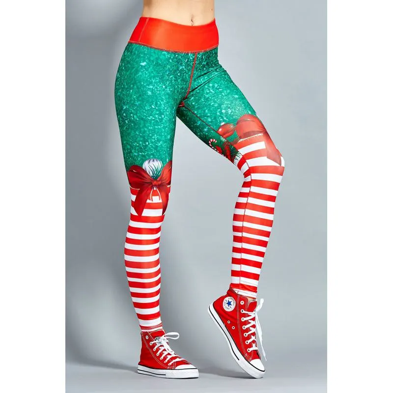 Elasticity Christmas Fitness Yoga Sports Stripe Sports Leggings