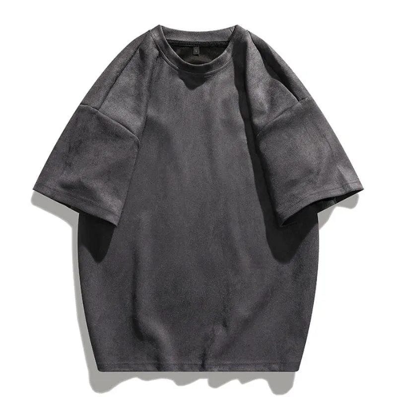 Elasticity Solid Color Suede-Like Versatile Round Neck Short Sleeve Tee