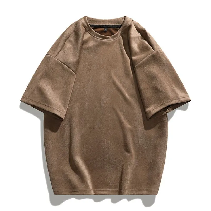 Elasticity Solid Color Suede-Like Versatile Round Neck Short Sleeve Tee