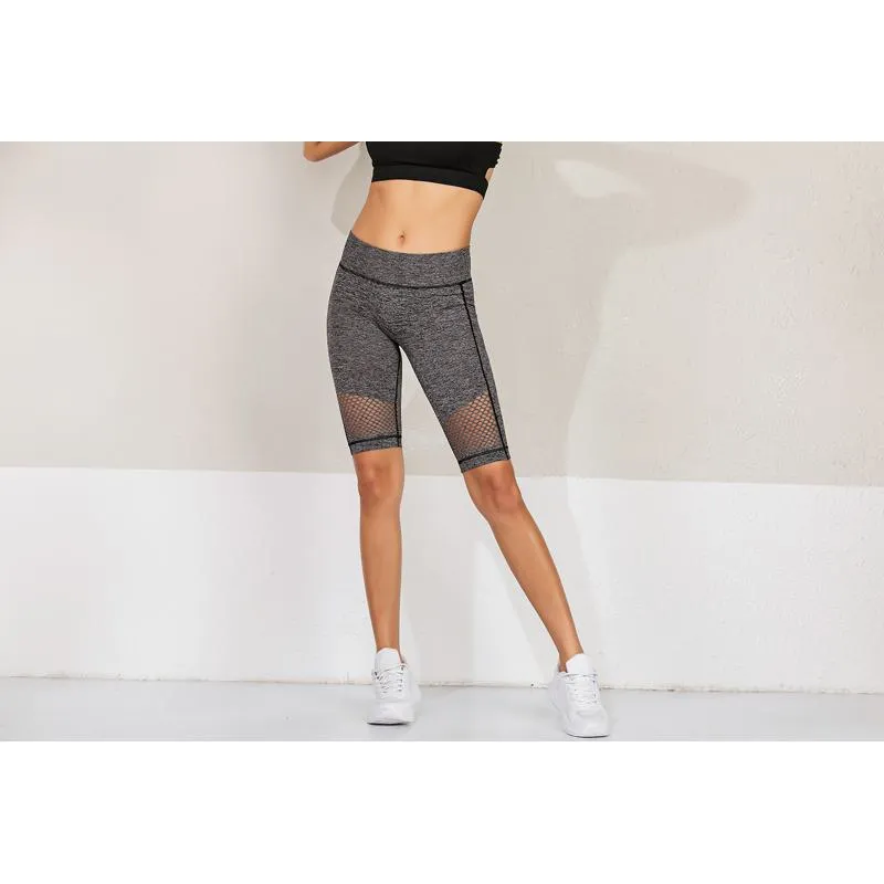 Fitness Sports Mid-Waist Mesh Yoga Tight-Fitting Street Style Quick-Drying Hollowed-Out Sports Shorts