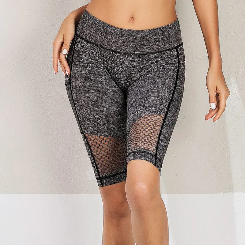 Fitness Sports Mid-Waist Mesh Yoga Tight-Fitting Street Style Quick-Drying Hollowed-Out Sports Shorts