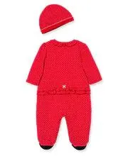 Footed Onesie and Hat Set | Baby Girl First Christmas With Bear and Ruffle Details | Little Me