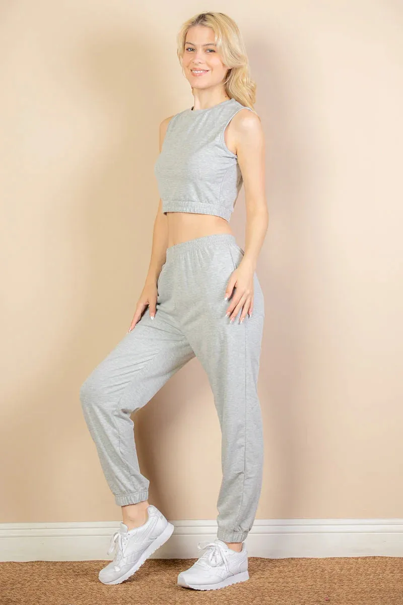 French Terry Elastic Waist Tank Top & Joggers Set (CAPELLA)