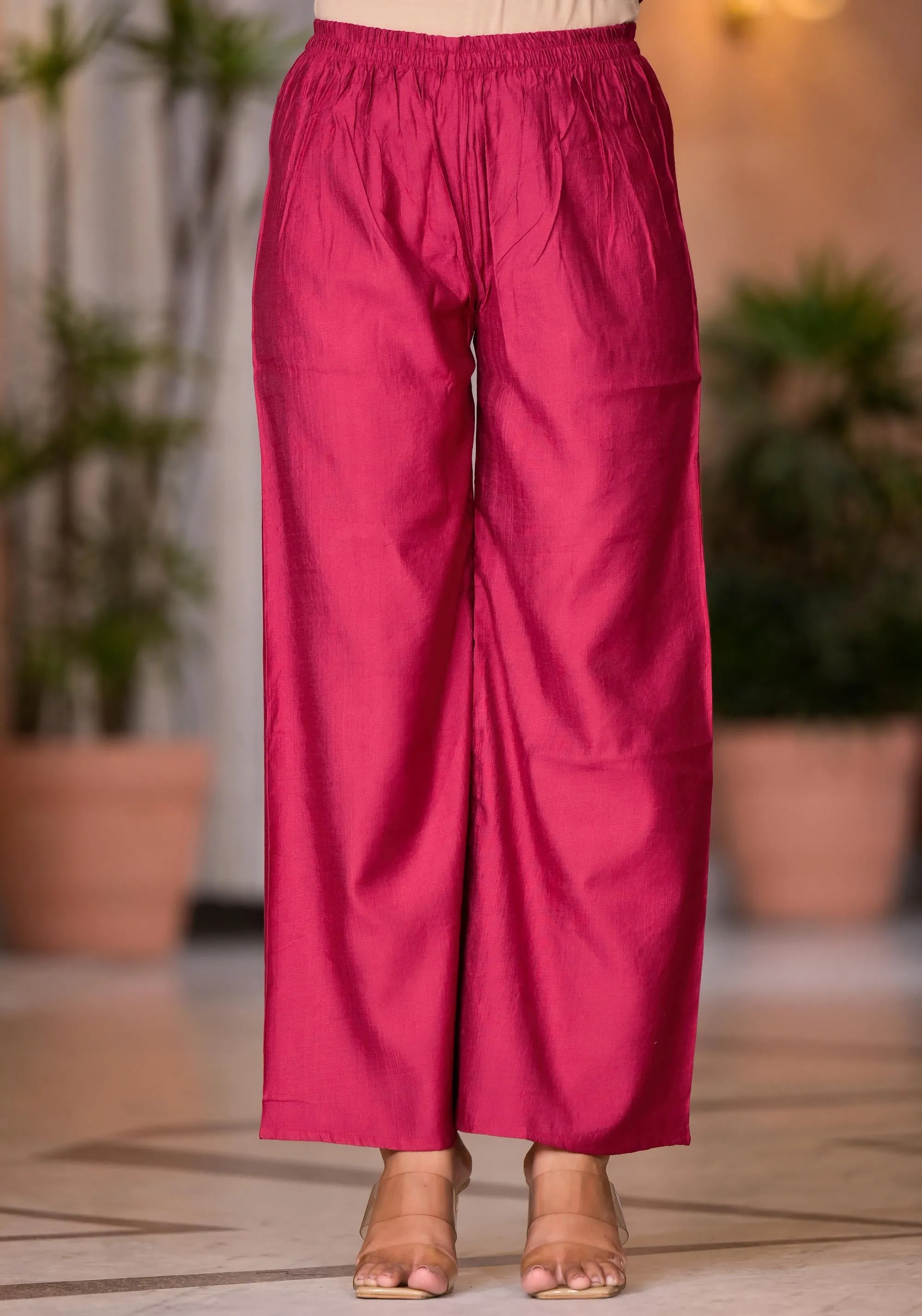 Fuchsia Zari Embroidered Cotton Kurta Set With Button Closure