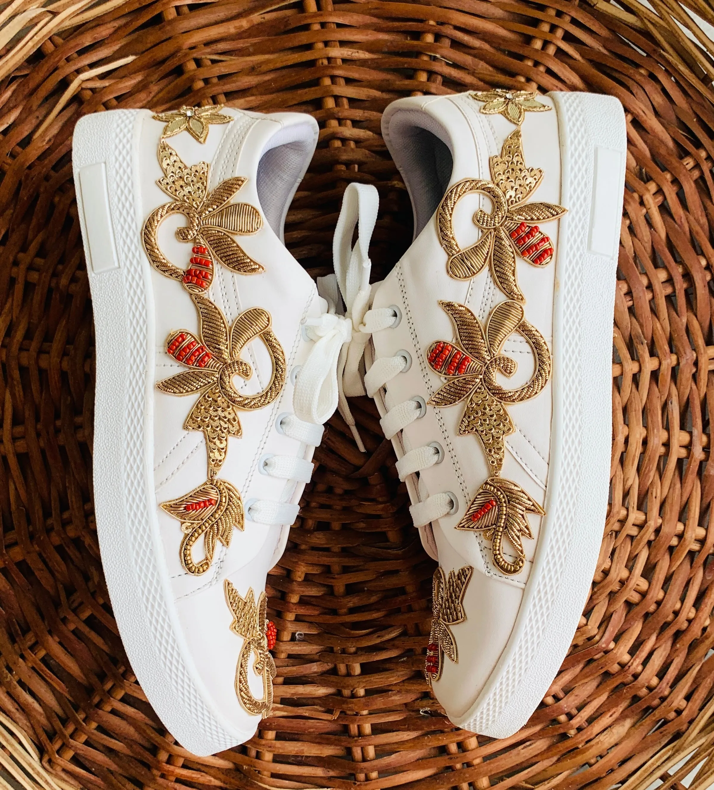 Funky N Trendy zardozi embroidery work bridal sneakers/ bridesmaid sneaker / golden sneakers/ unisex sneakers / groom sneakers / groom shoes