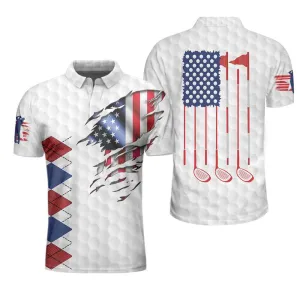 Golf American Flag Argyle Polo Shirt, White Golf Texture American Flag Polo Shirt, Patriotic Golf Shirt For Men Coolspod