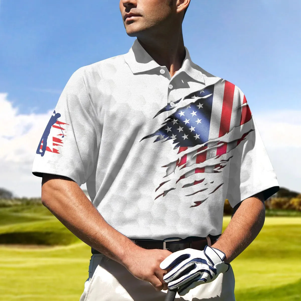 Golf American Flag Polo Shirt, USA Flag Golf Shirt, Patriotic Golf Shirt For Men