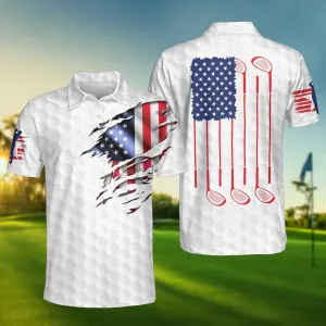 Golf American Flag Polo Shirt, USA Flag Golf Shirt, Patriotic Golf Shirt For Men