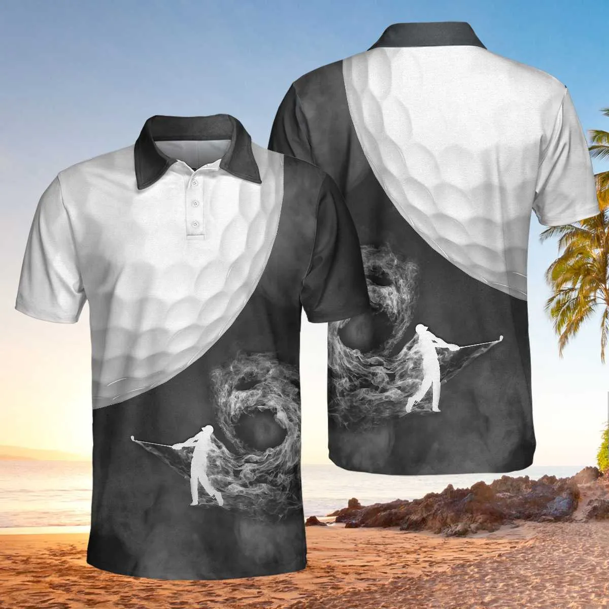 Golf Ball And Golfer With Smoke Golf Polo Shirt, Smoke Golf Player Polo Shirt, Best Golf Shirt For Men Coolspod