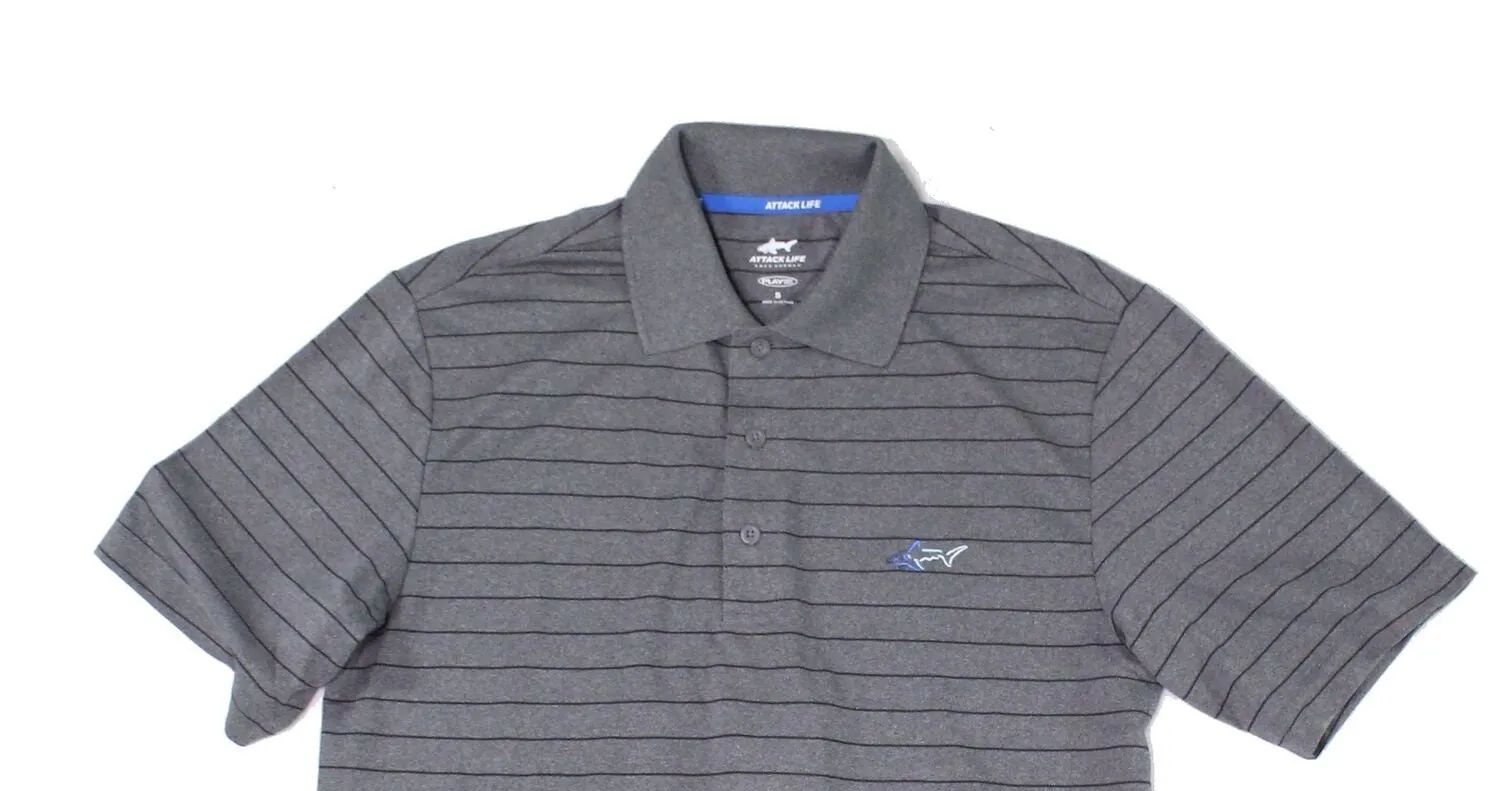 Greg Norman Men's 5 Iron Stripe Polo Gray Size Small